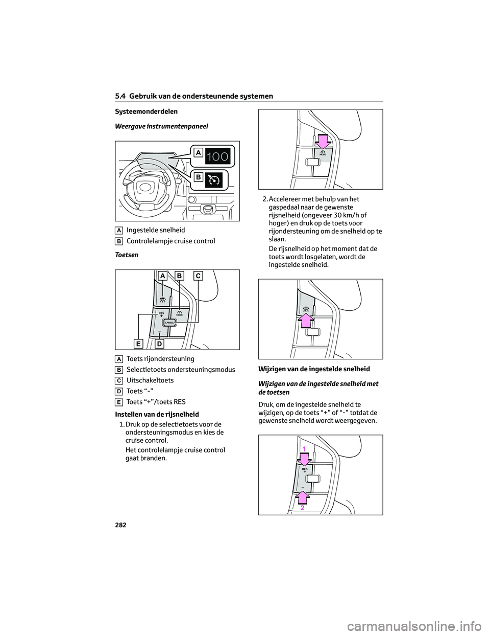 TOYOTA BZ4X 2022  Instructieboekje (in Dutch) Systeemonderdelen
Weergave instrumentenpaneel
AIngestelde snelheid
BControlelampje cruise control
Toetsen
AToets rijondersteuning
BSelectietoets ondersteuningsmodus
CUitschakeltoets
DToets “-”
ETo