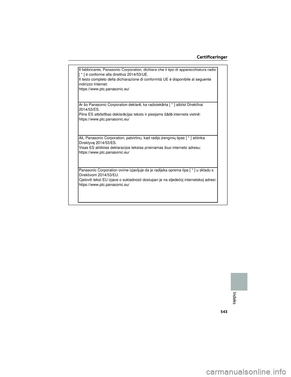 TOYOTA BZ4X 2022  Brugsanvisning (in Danish) Certificeringer
543
Indeks 