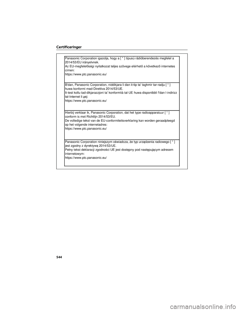 TOYOTA BZ4X 2022  Brugsanvisning (in Danish) Certificeringer
544 