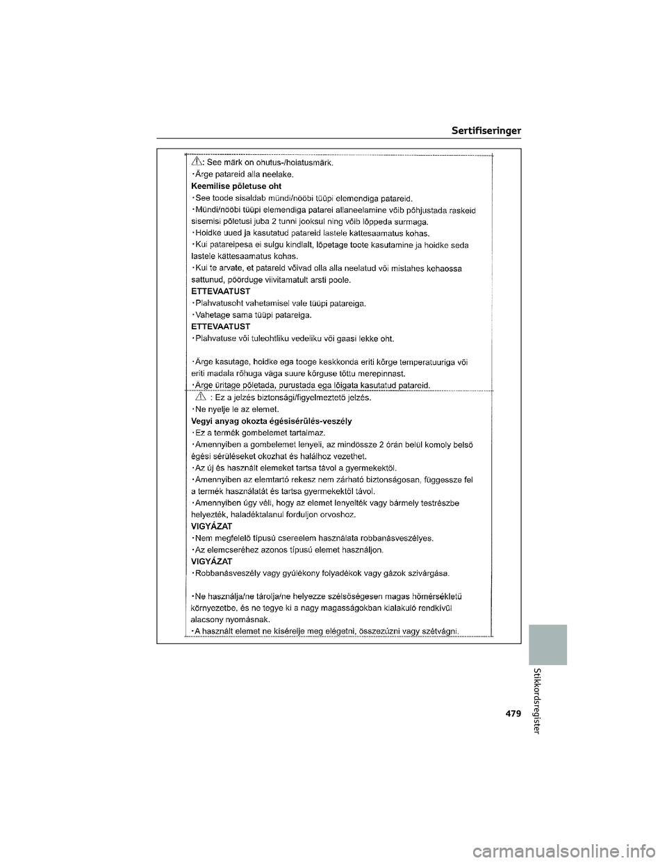 TOYOTA BZ4X 2022  Instruksjoner for bruk (in Norwegian) Sertifiseringer
479
Stikkordsregister 