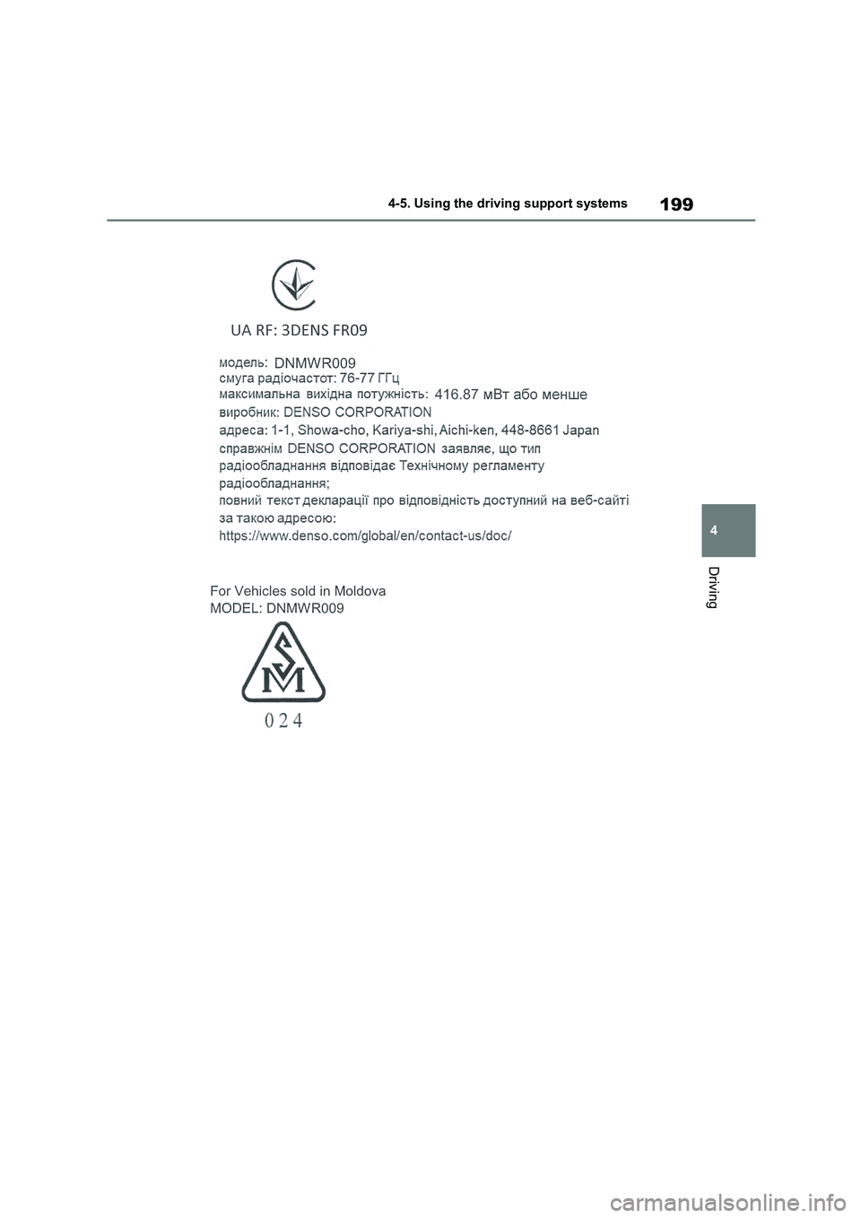 TOYOTA COROLLA 2022  Owners Manual (in English) 199
4 
4-5. Using the driving support systems
Driving 