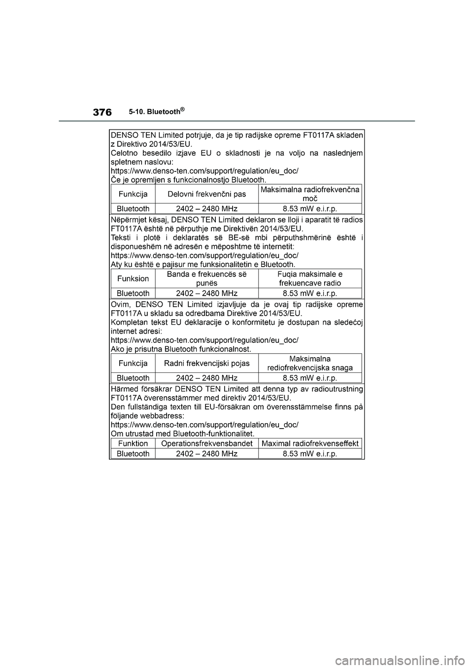 TOYOTA COROLLA 2022  Owners Manual (in English) 3765-10. Bluetooth® 