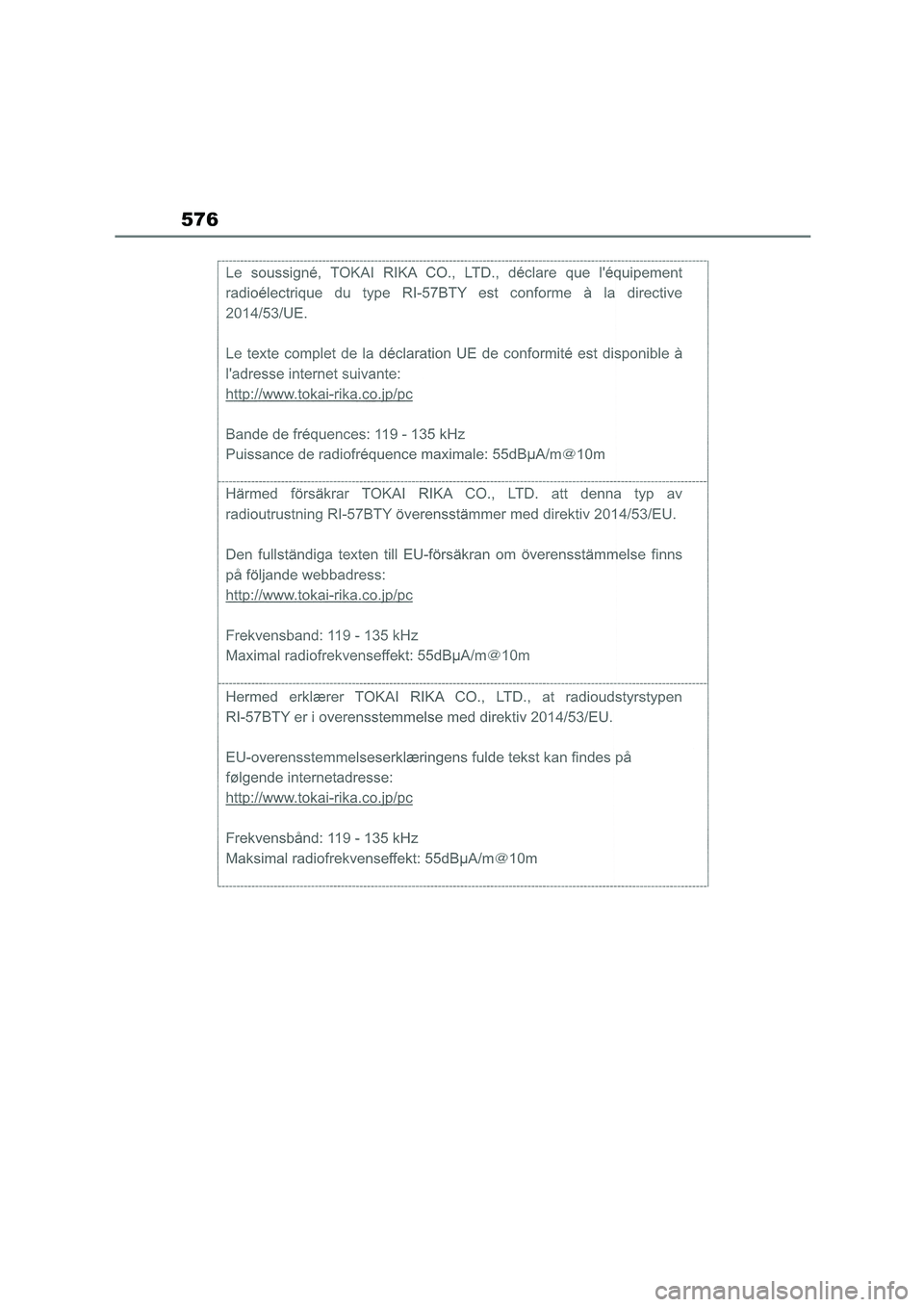 TOYOTA COROLLA 2022  Owners Manual (in English) 576 