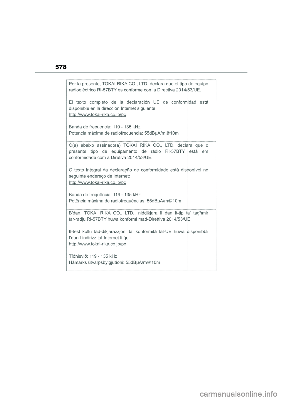 TOYOTA COROLLA 2022  Owners Manual (in English) 578 