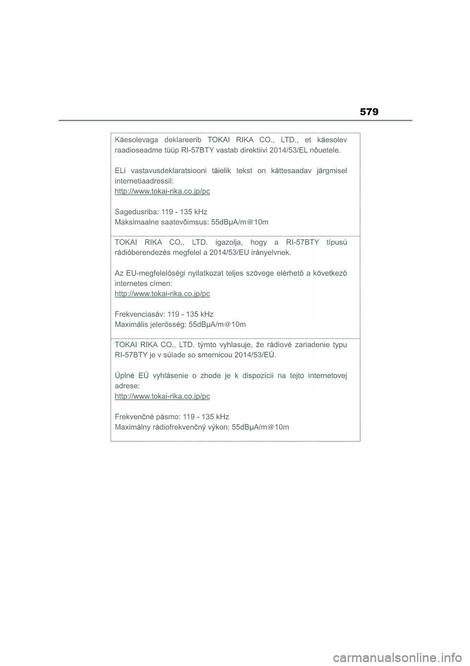 TOYOTA COROLLA 2022  Owners Manual (in English) 579 