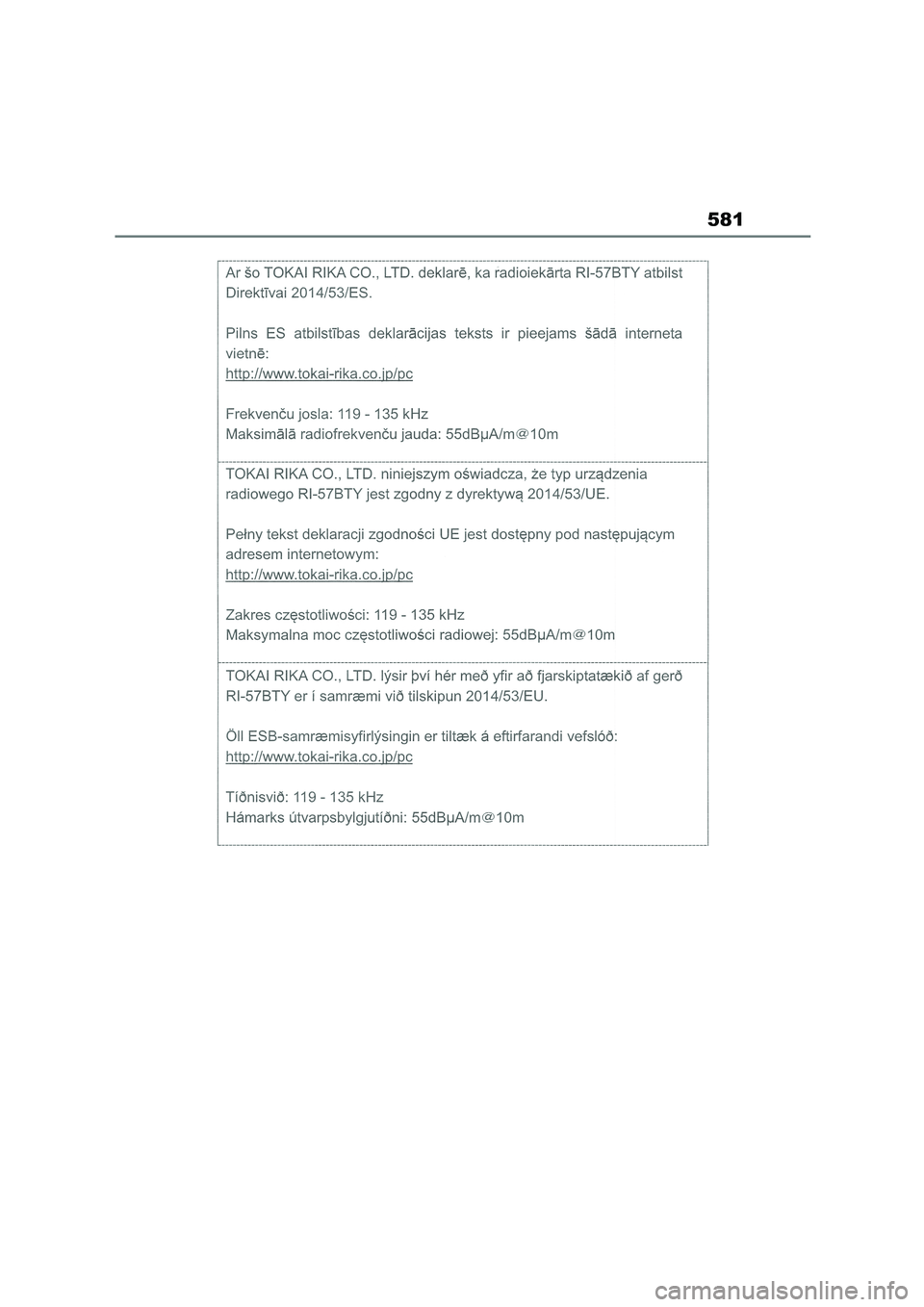 TOYOTA COROLLA 2022  Owners Manual (in English) 581 