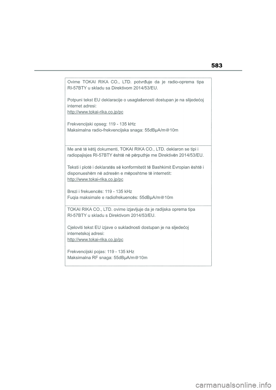 TOYOTA COROLLA 2022  Owners Manual (in English) 583 
