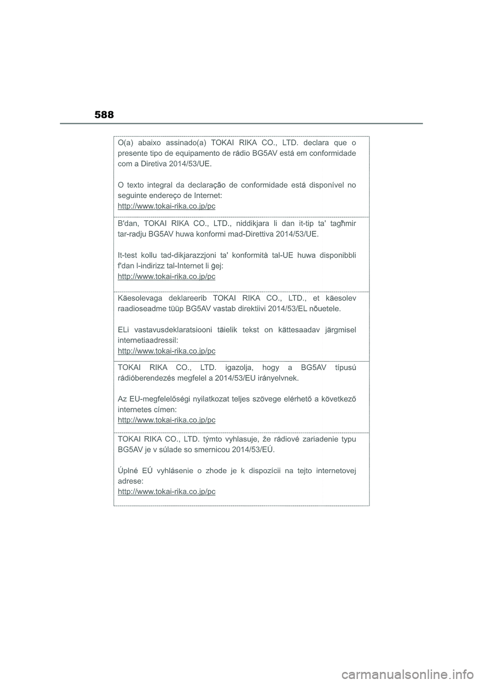 TOYOTA COROLLA 2022  Owners Manual (in English) 588 