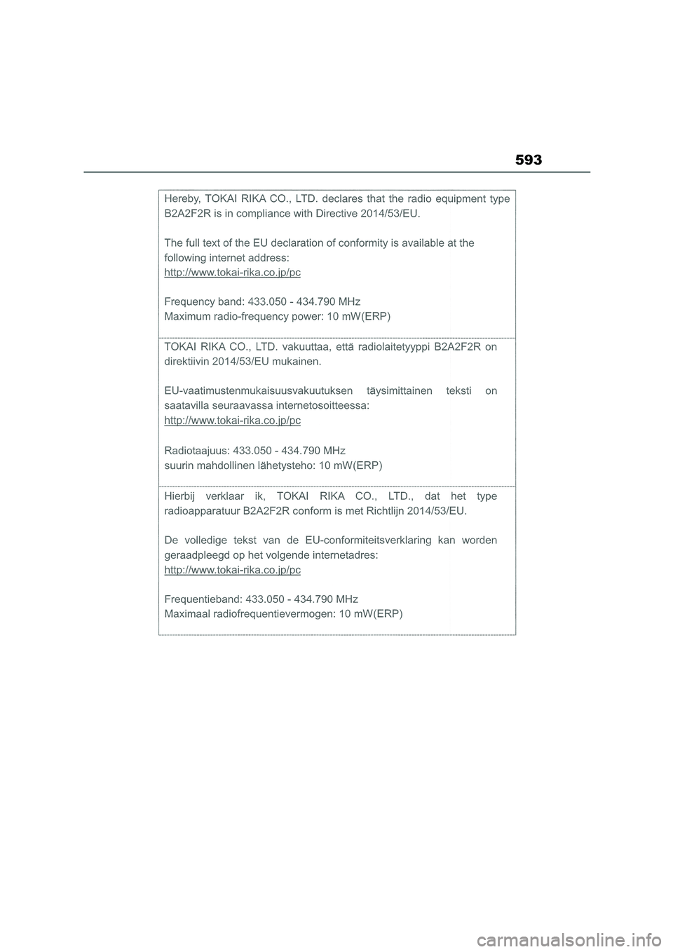 TOYOTA COROLLA 2022  Owners Manual (in English) 593 
