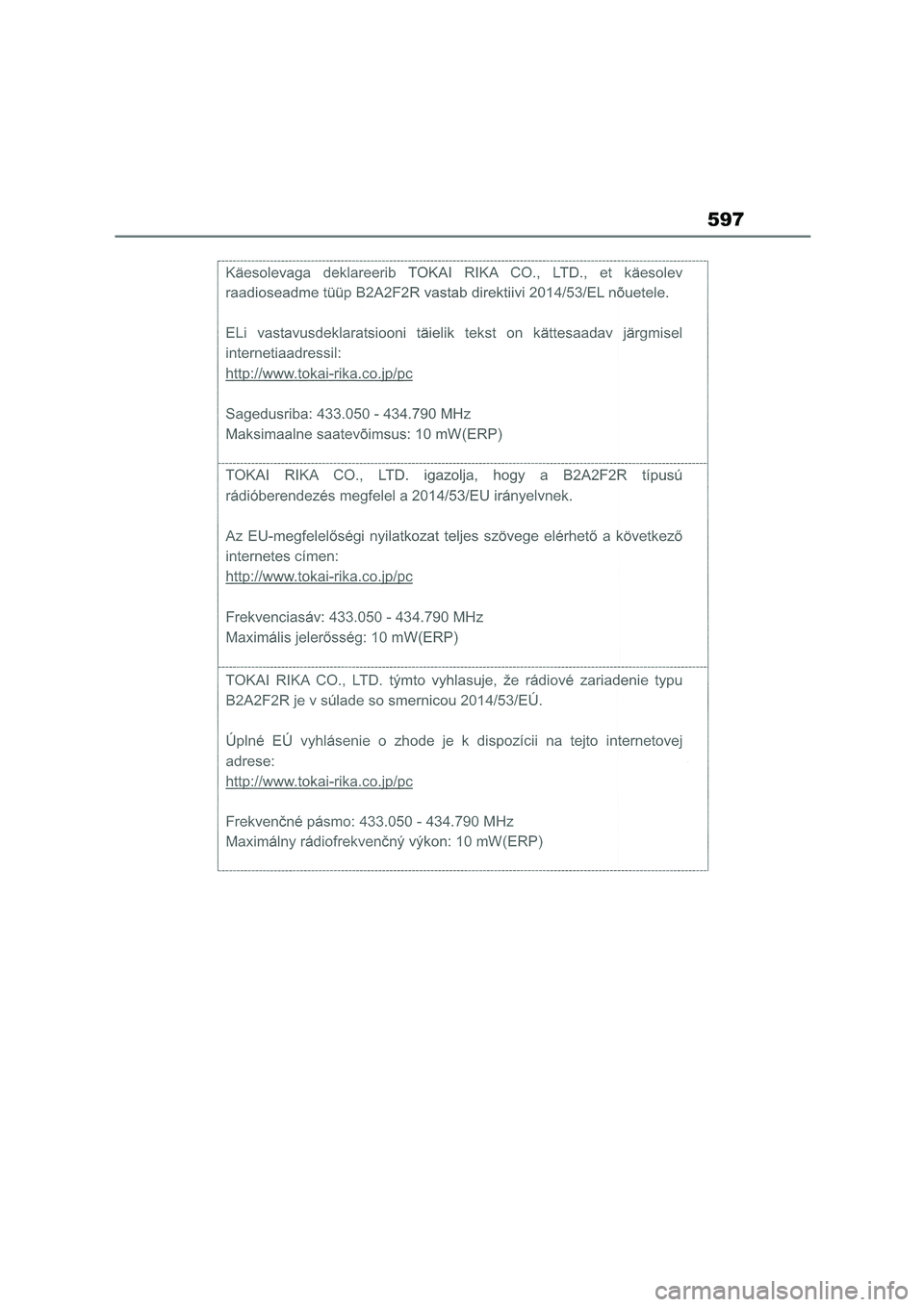 TOYOTA COROLLA 2022  Owners Manual (in English) 597 