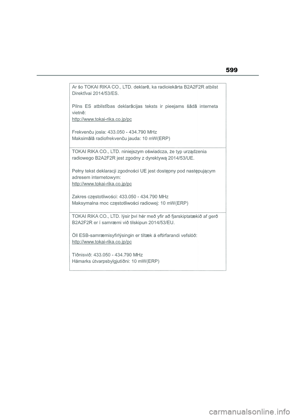 TOYOTA COROLLA 2022  Owners Manual (in English) 599 