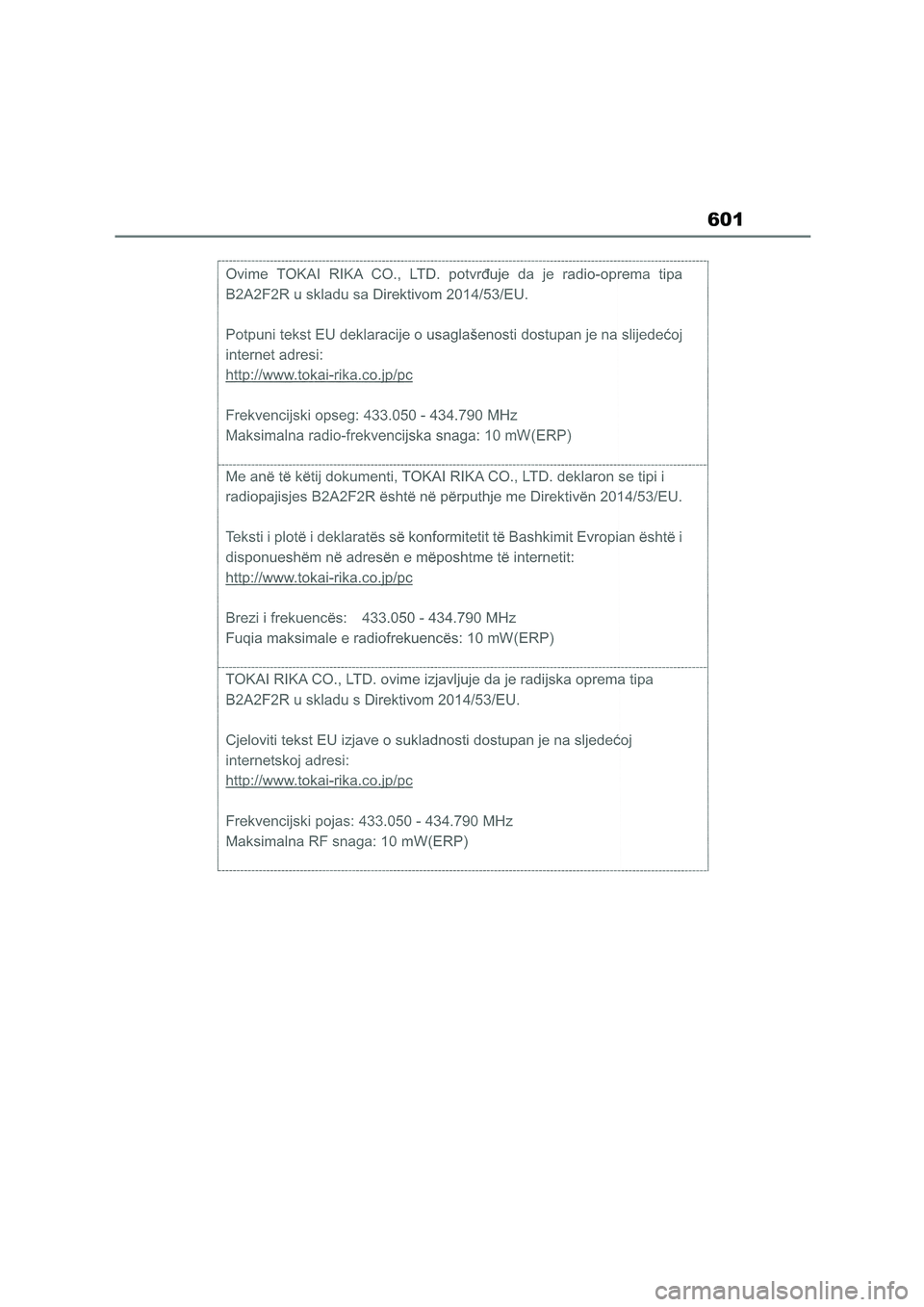 TOYOTA COROLLA 2022  Owners Manual (in English) 601 