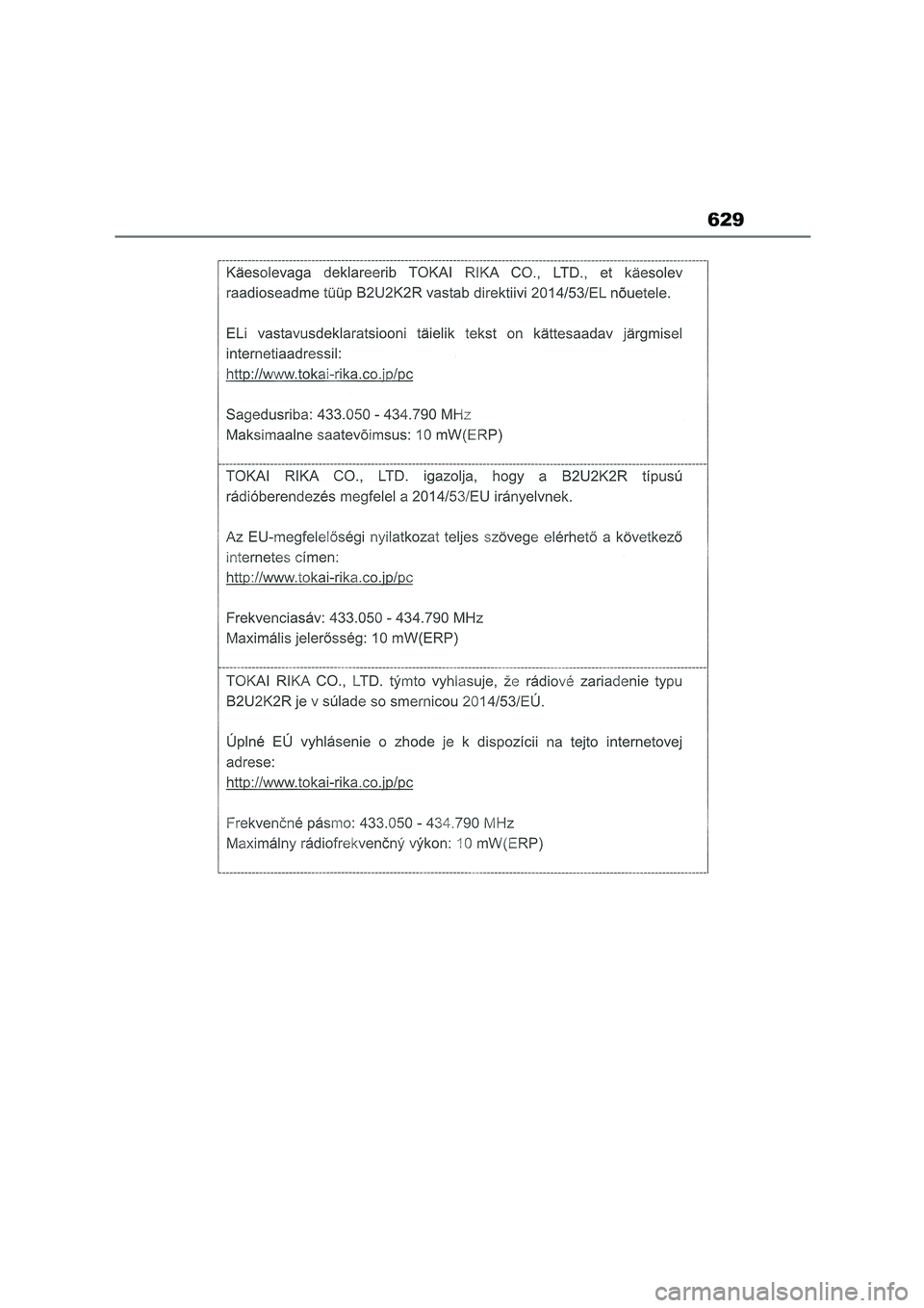 TOYOTA COROLLA 2022  Owners Manual (in English) 629 