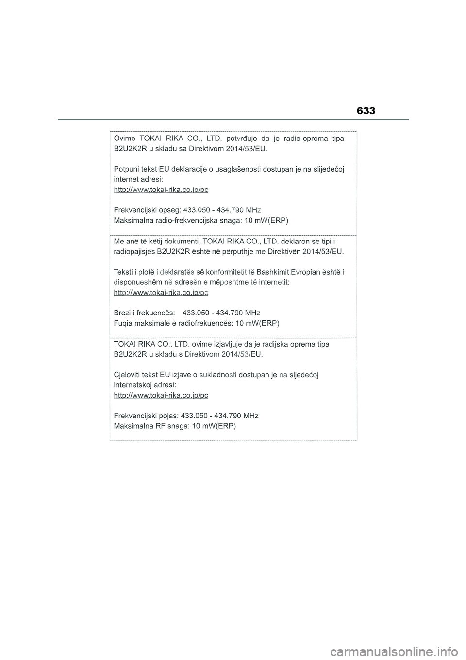 TOYOTA COROLLA 2022  Owners Manual (in English) 633 