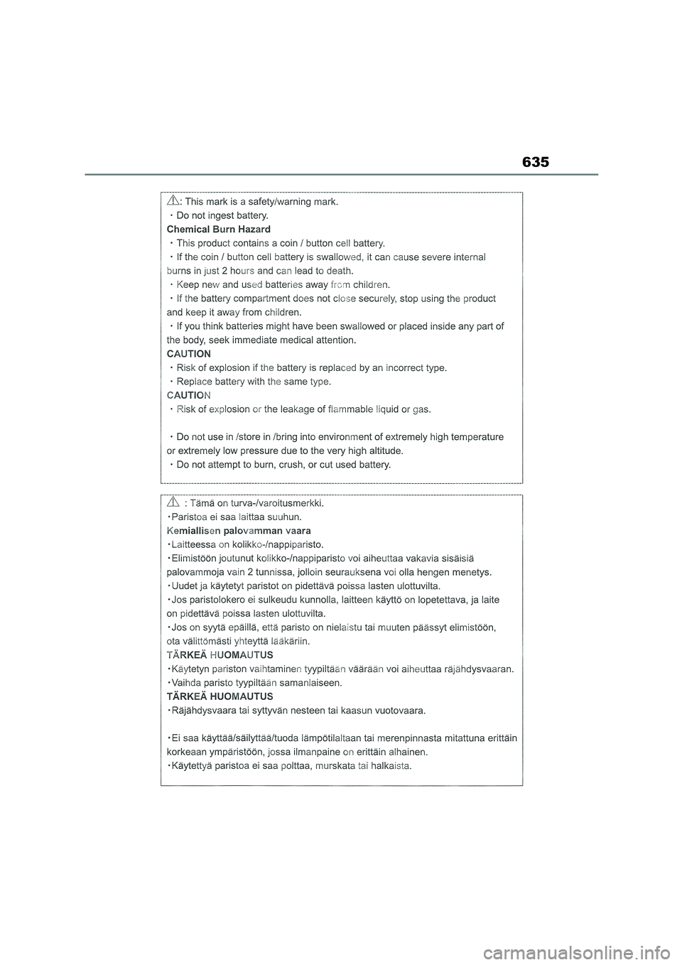 TOYOTA COROLLA 2022  Owners Manual (in English) 635 