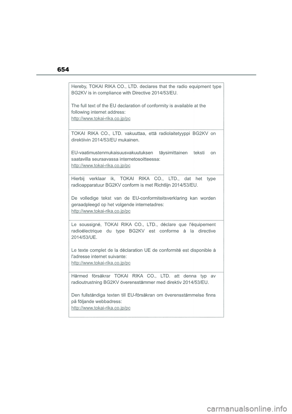 TOYOTA COROLLA 2022  Owners Manual (in English) 654 