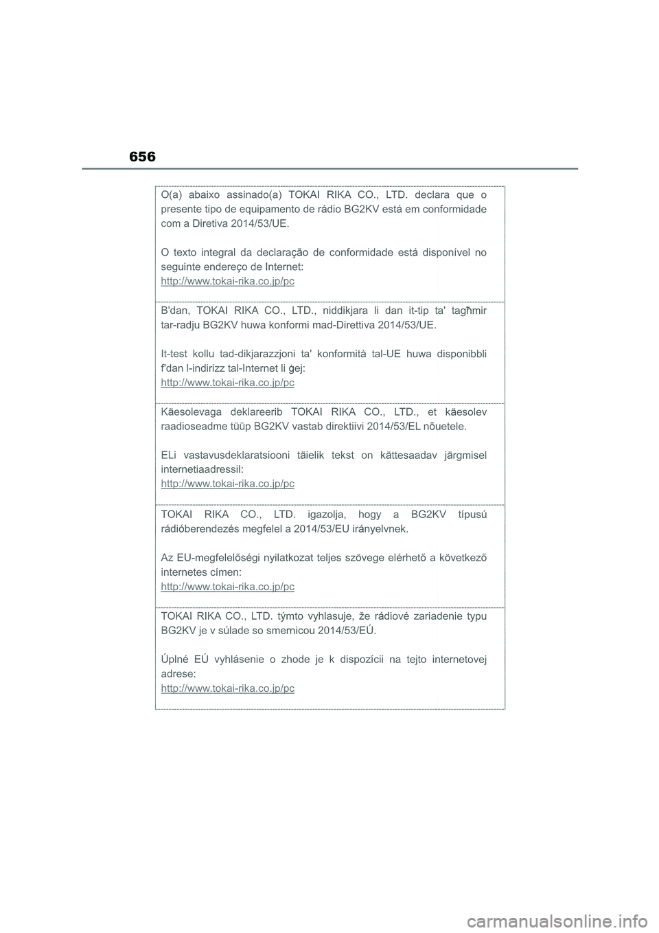 TOYOTA COROLLA 2022  Owners Manual (in English) 656 