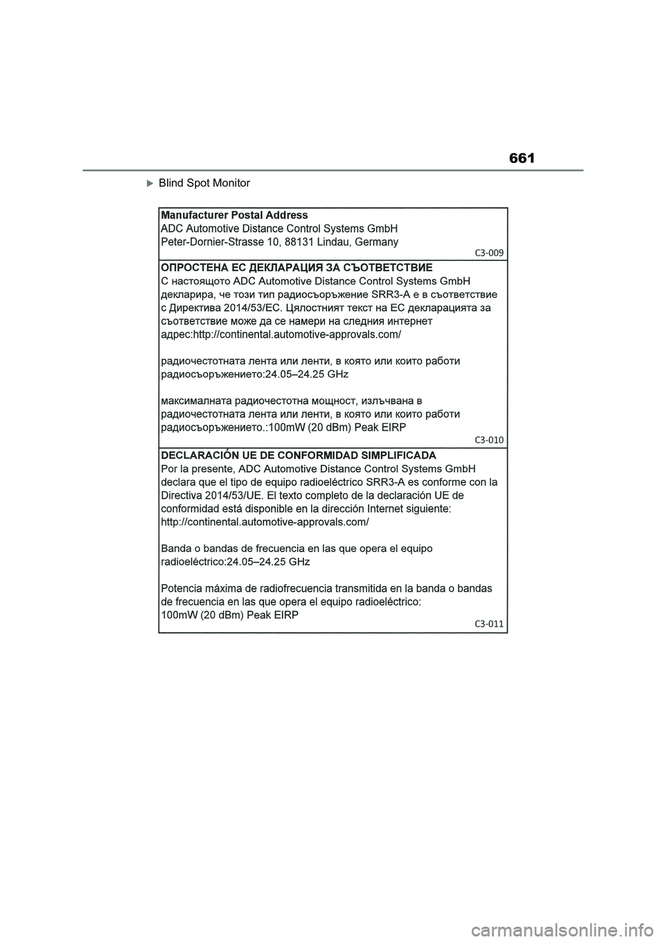 TOYOTA COROLLA 2022  Owners Manual (in English) 661
Blind Spot Monitor 