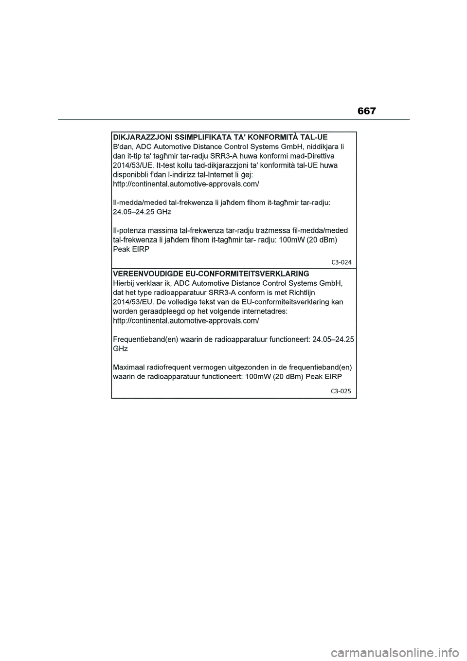 TOYOTA COROLLA 2022  Owners Manual (in English) 667 
