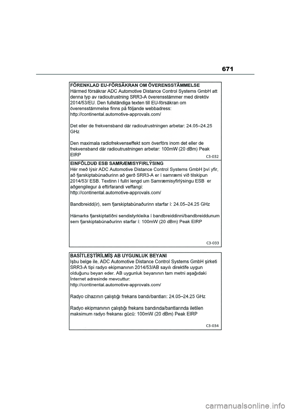 TOYOTA COROLLA 2022  Owners Manual (in English) 671 