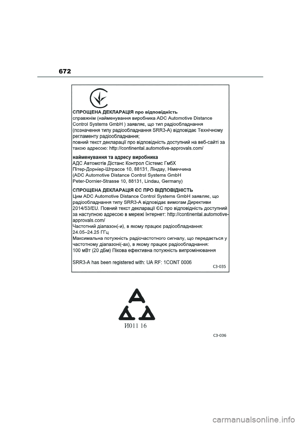 TOYOTA COROLLA 2022  Owners Manual (in English) 672 
