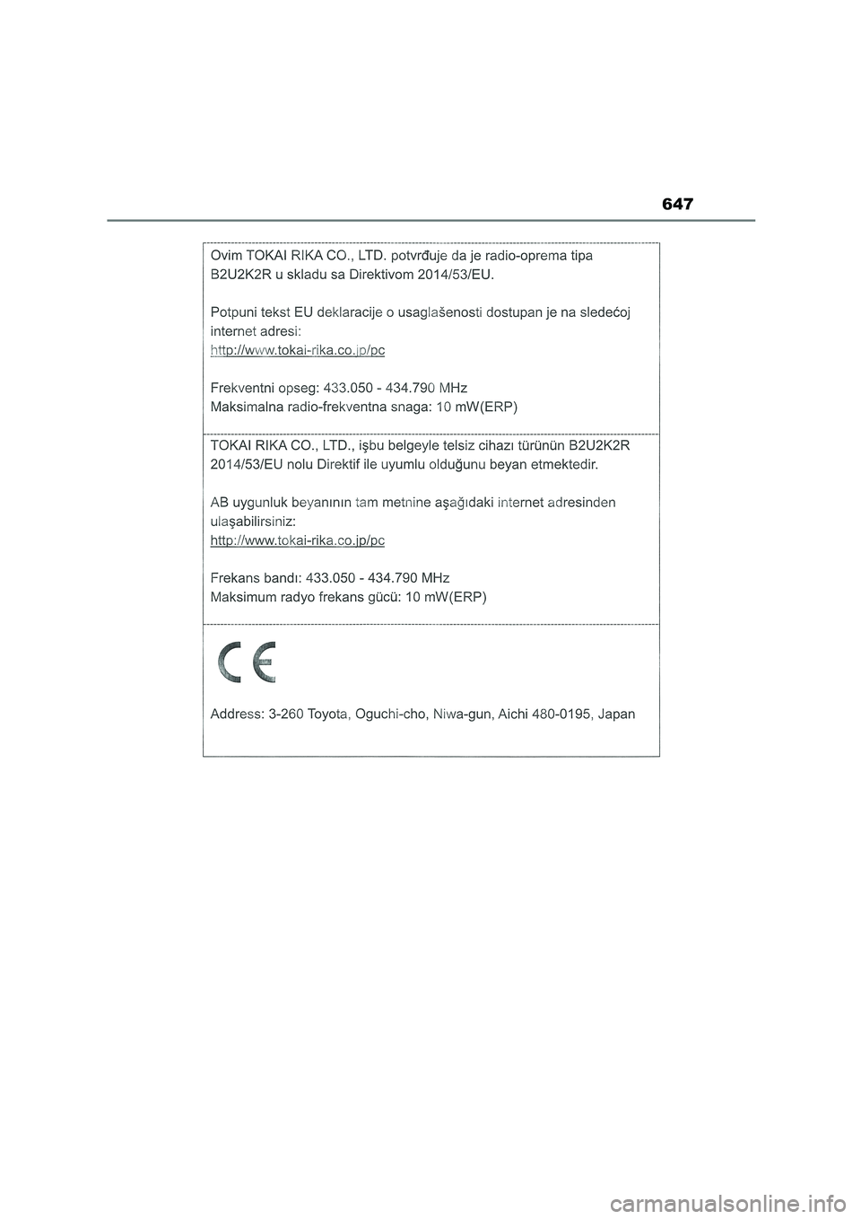 TOYOTA COROLLA 2022  Betriebsanleitungen (in German) 647 
