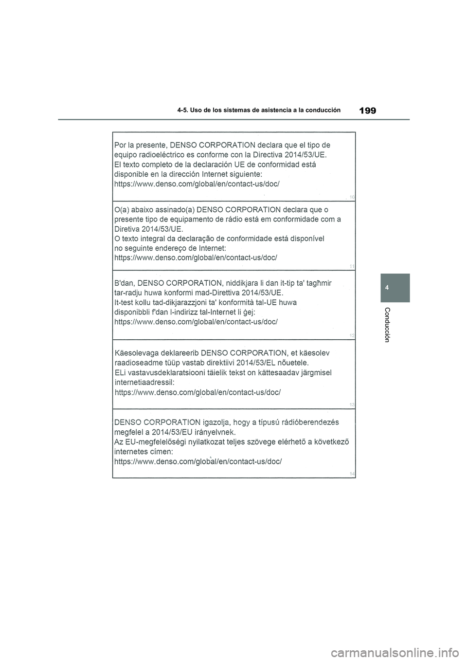 TOYOTA COROLLA 2022  Manuale de Empleo (in Spanish) 199
4 
4-5. Uso de los sistemas de asistencia a la conducción
Conducción 