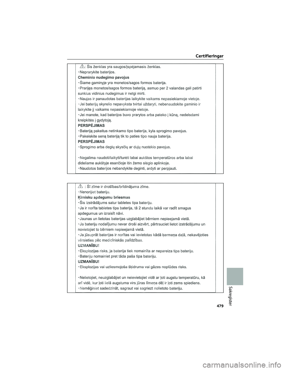 TOYOTA COROLLA 2022  Bruksanvisningar (in Swedish) Certifieringar
479
Sakregister 