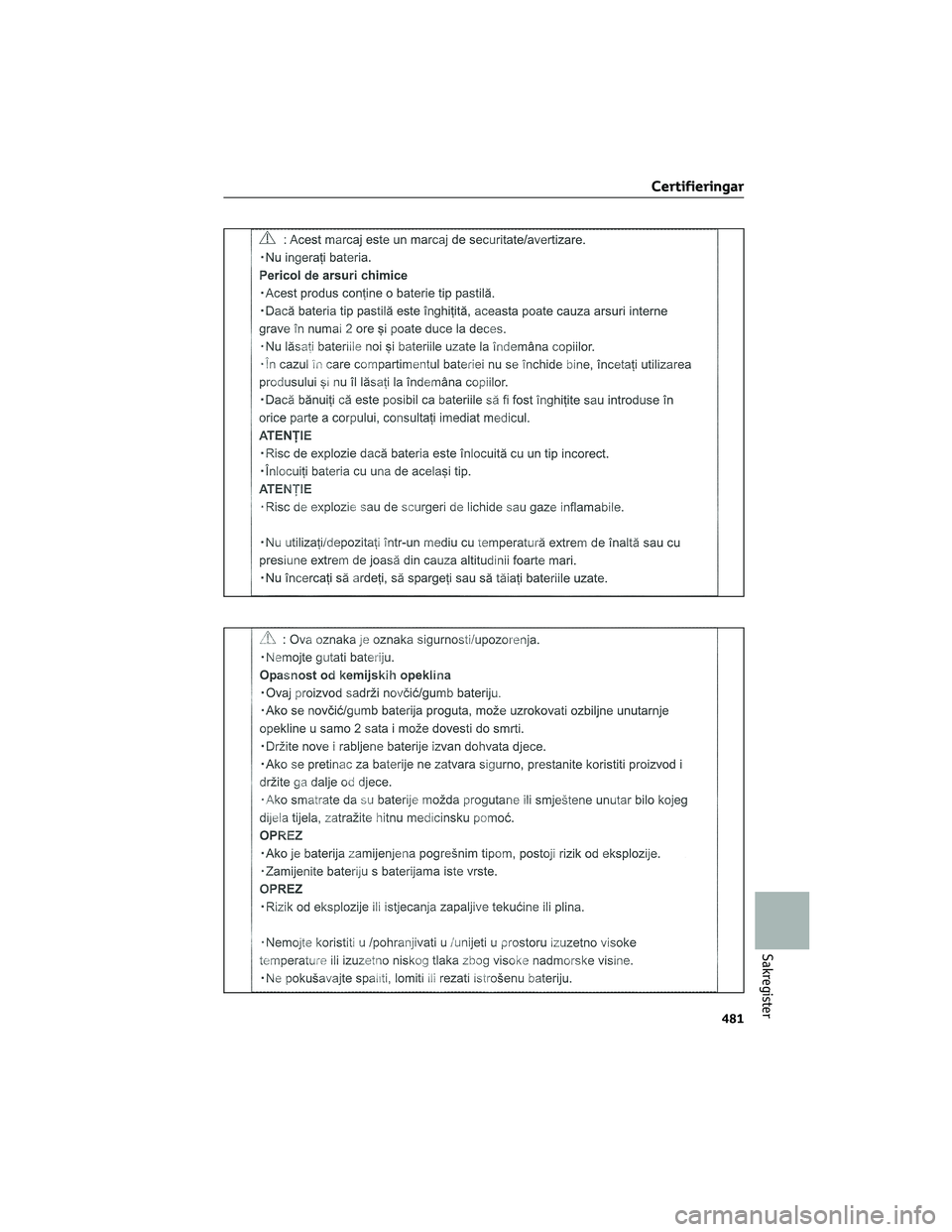 TOYOTA COROLLA 2022  Bruksanvisningar (in Swedish) Certifieringar
481
Sakregister 