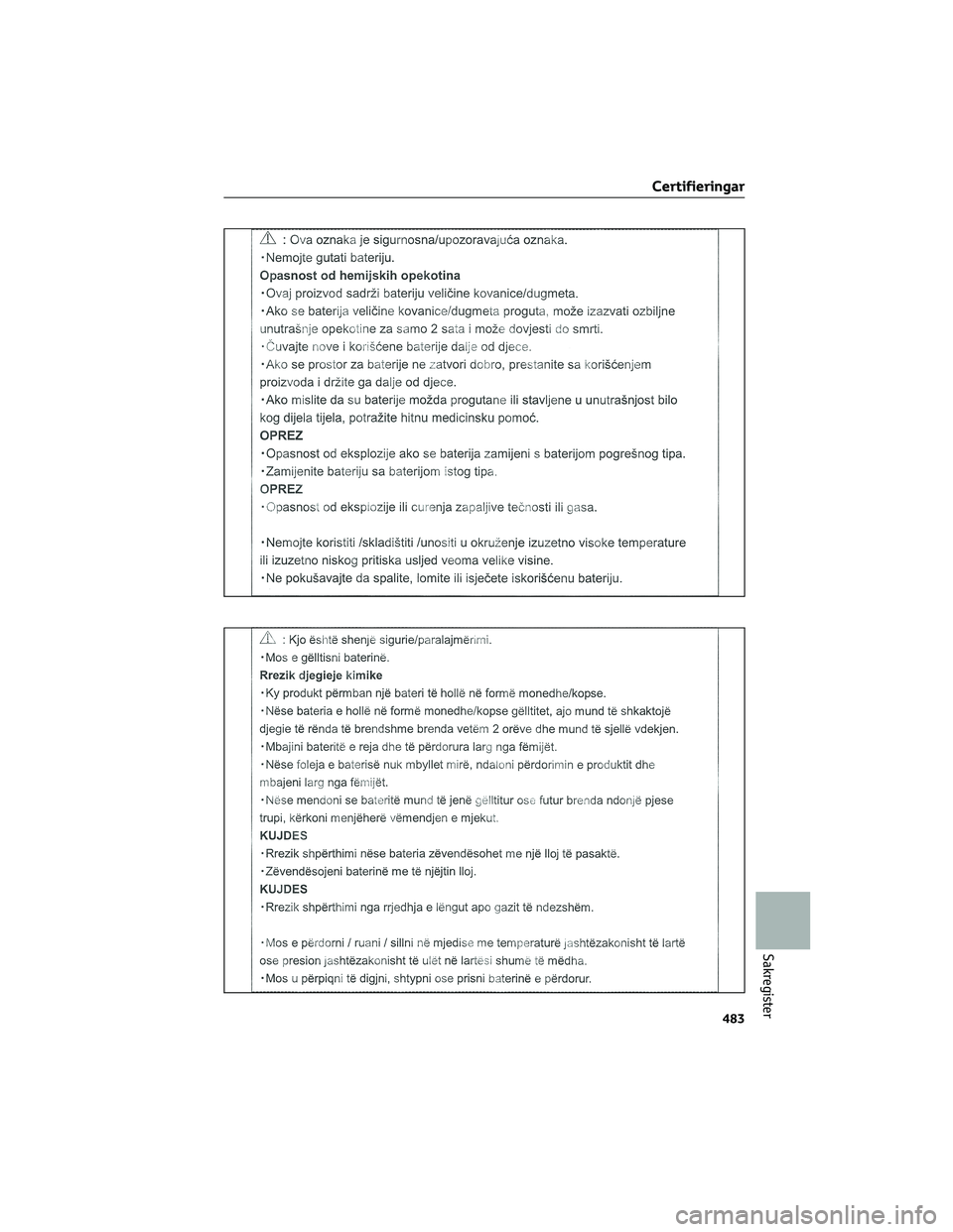 TOYOTA COROLLA 2022  Bruksanvisningar (in Swedish) Certifieringar
483
Sakregister 