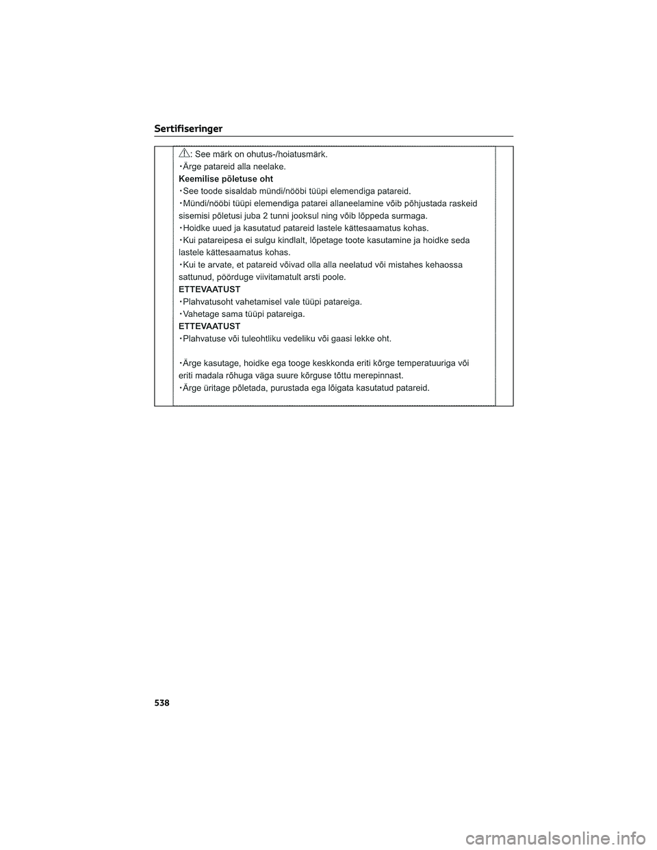 TOYOTA COROLLA HATCHBACK 2022  Instruksjoner for bruk (in Norwegian) Sertifiseringer
538 