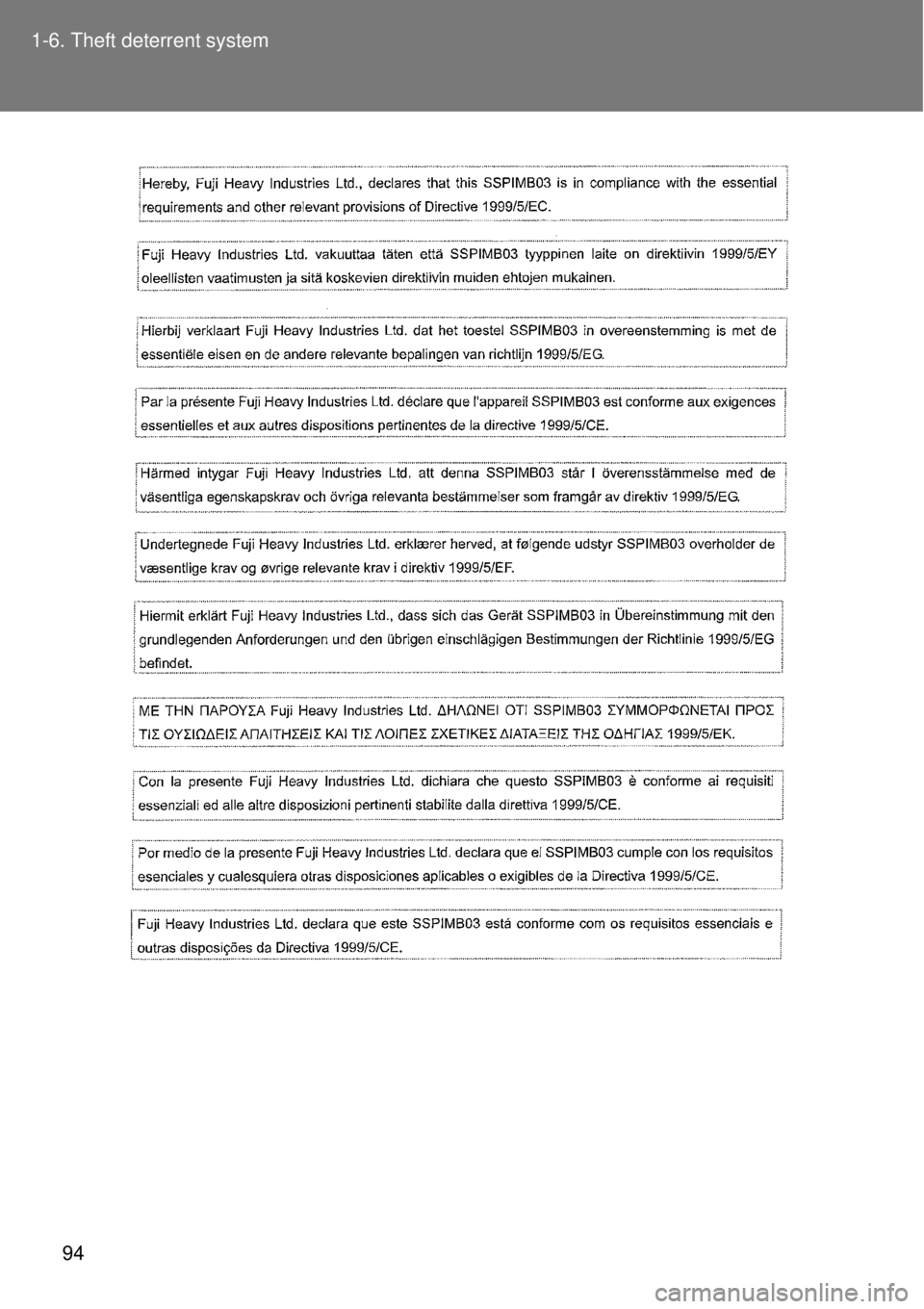 TOYOTA GT86 2015  Owners Manual (in English) 94 1-6. Theft deterrent system 