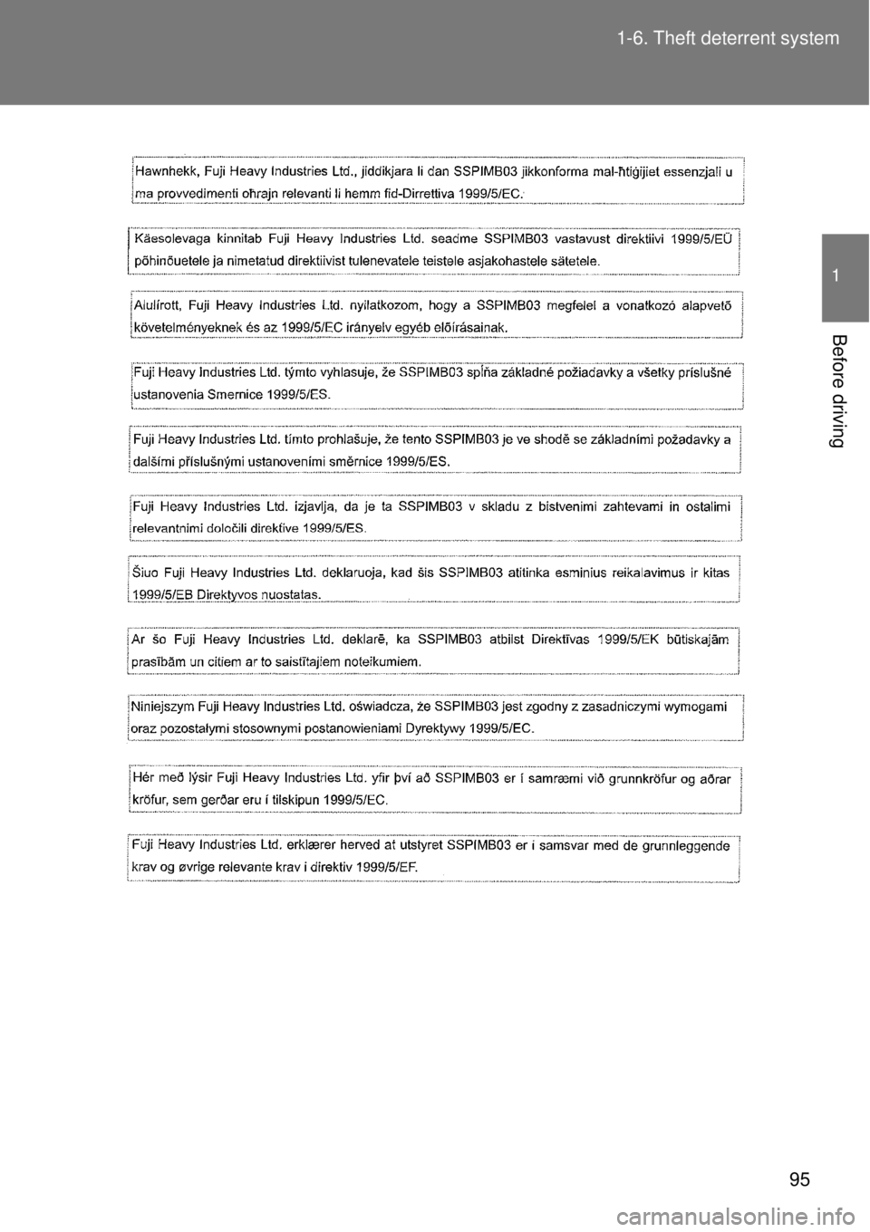 TOYOTA GT86 2015  Owners Manual (in English) 95 1-6. Theft deterrent system
1
Before driving 