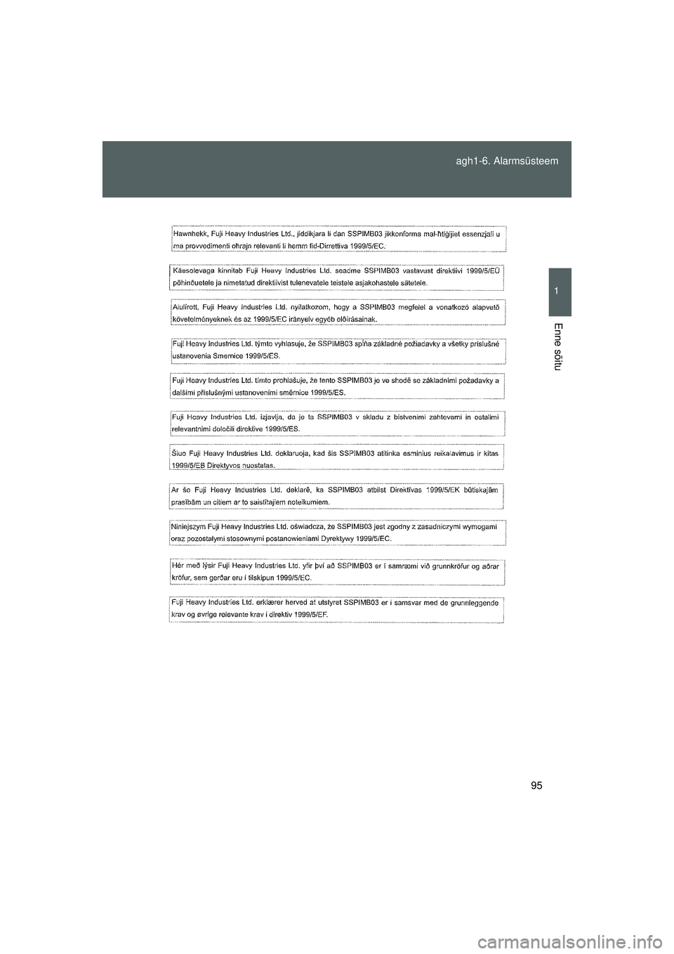 TOYOTA GT86 2015  Kasutusjuhend (in Estonian) 
95
agh1-6. Alarmsüsteem
1
Enne sõitu
GT86_EE
86_EE_18044EE.book  Page 95  Sunday, September 21, 2014  6:33 PM 