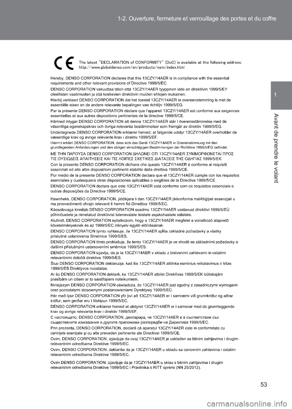 TOYOTA GT86 2017  Notices Demploi (in French) 53
1-2. Ouverture, fermeture et verrouillage des portes et du coffre
1
Avant de prendre le volant
86_EK (OM18073K) 