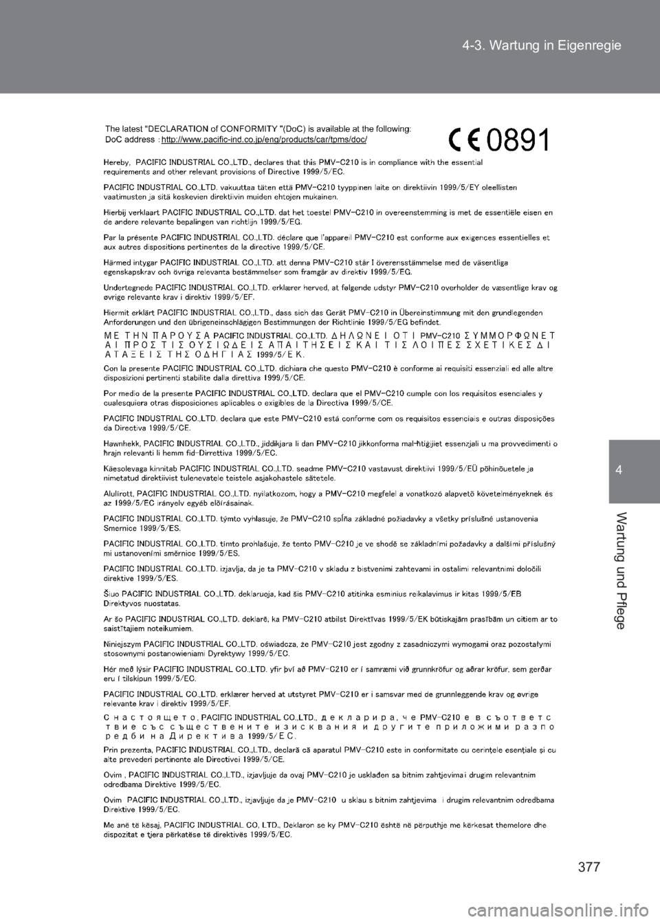 TOYOTA GT86 2017  Betriebsanleitungen (in German) 377
4-3. Wartung in Eigenregie
4
Wartung und Pflege
86_EM (OM18074M) 