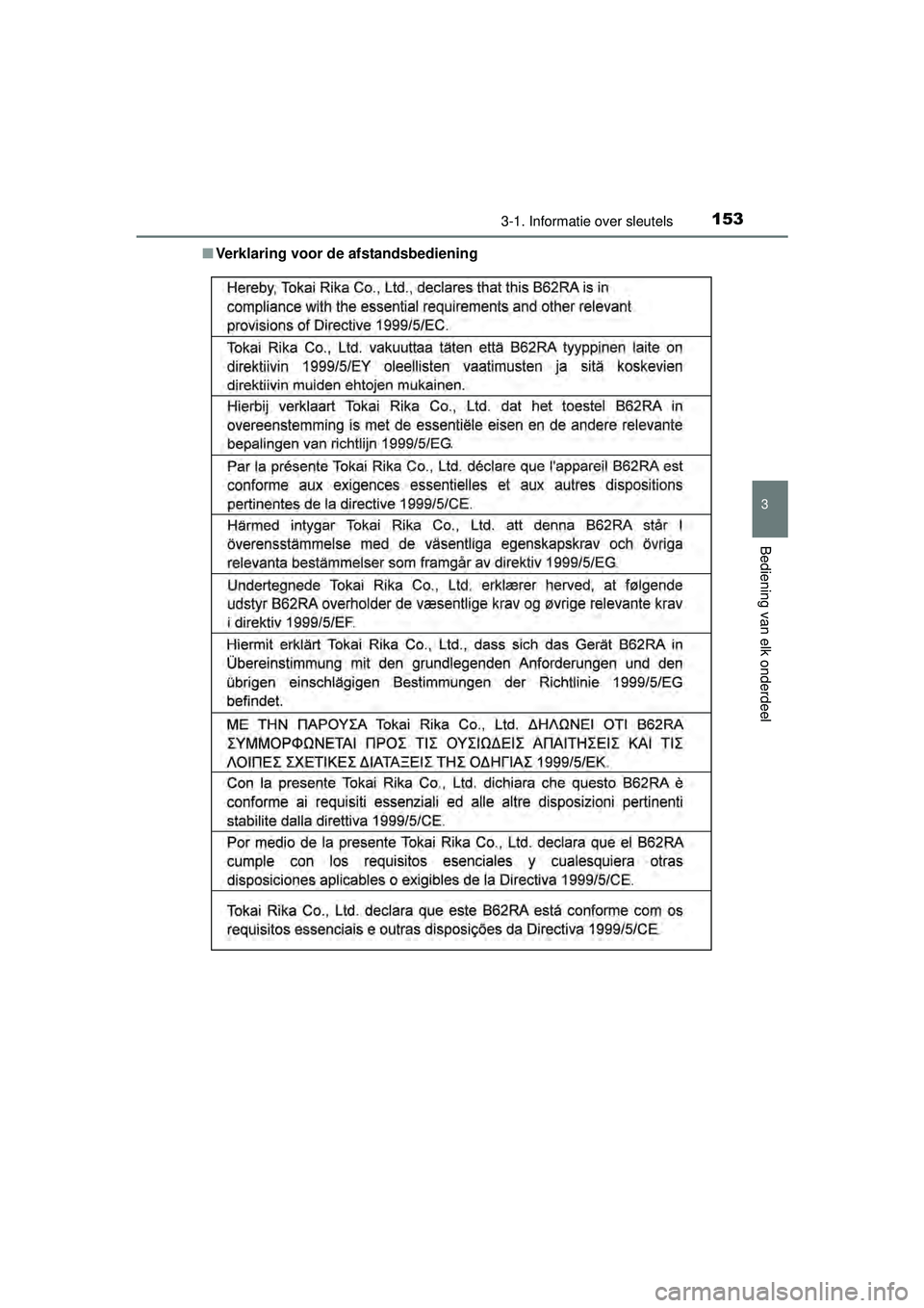 TOYOTA HILUX 2016  Instructieboekje (in Dutch) 1533-1. Informatie over sleutels
3
Bediening van elk onderdeel
HILUX_OM_OM0K269E_(EE)■
Verklaring voor de afstandsbediening
HILUX_OM_OM0K269E_(EE).book  Page  153  Monday, March 7, 2016  2:16 PM 