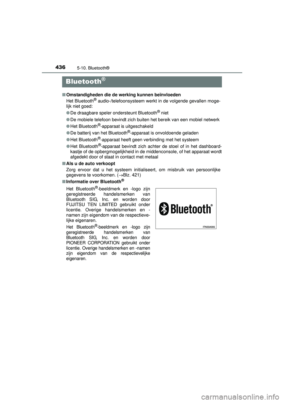 TOYOTA HILUX 2016  Instructieboekje (in Dutch) 4365-10. Bluetooth®
HILUX_OM_OM0K269E_(EE)
 Bluetooth®
■Omstandigheden die de werking kunnen beïnvloeden
Het Bluetooth® audio-/telefoonsysteem werkt in de volgende gevallen moge-
lijk niet goed: