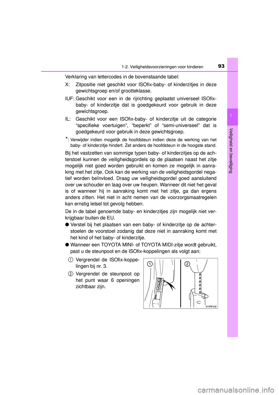 TOYOTA HILUX 2016 Instructieboekje (in Dutch) 931-2. Veiligheidsvoorzieningen voor kinderen
1
HILUX_OM_OM0K269E_(EE)
Veiligheid en beveiliging
Verklaring van lettercodes in de bovenstaande tabel:
X: Zitpositie niet geschikt voor ISOfix-baby- of k TOYOTA HILUX 2016 Instructieboekje (in Dutch) 931-2. Veiligheidsvoorzieningen voor kinderen
1
HILUX_OM_OM0K269E_(EE)
Veiligheid en beveiliging
Verklaring van lettercodes in de bovenstaande tabel:
X: Zitpositie niet geschikt voor ISOfix-baby- of k