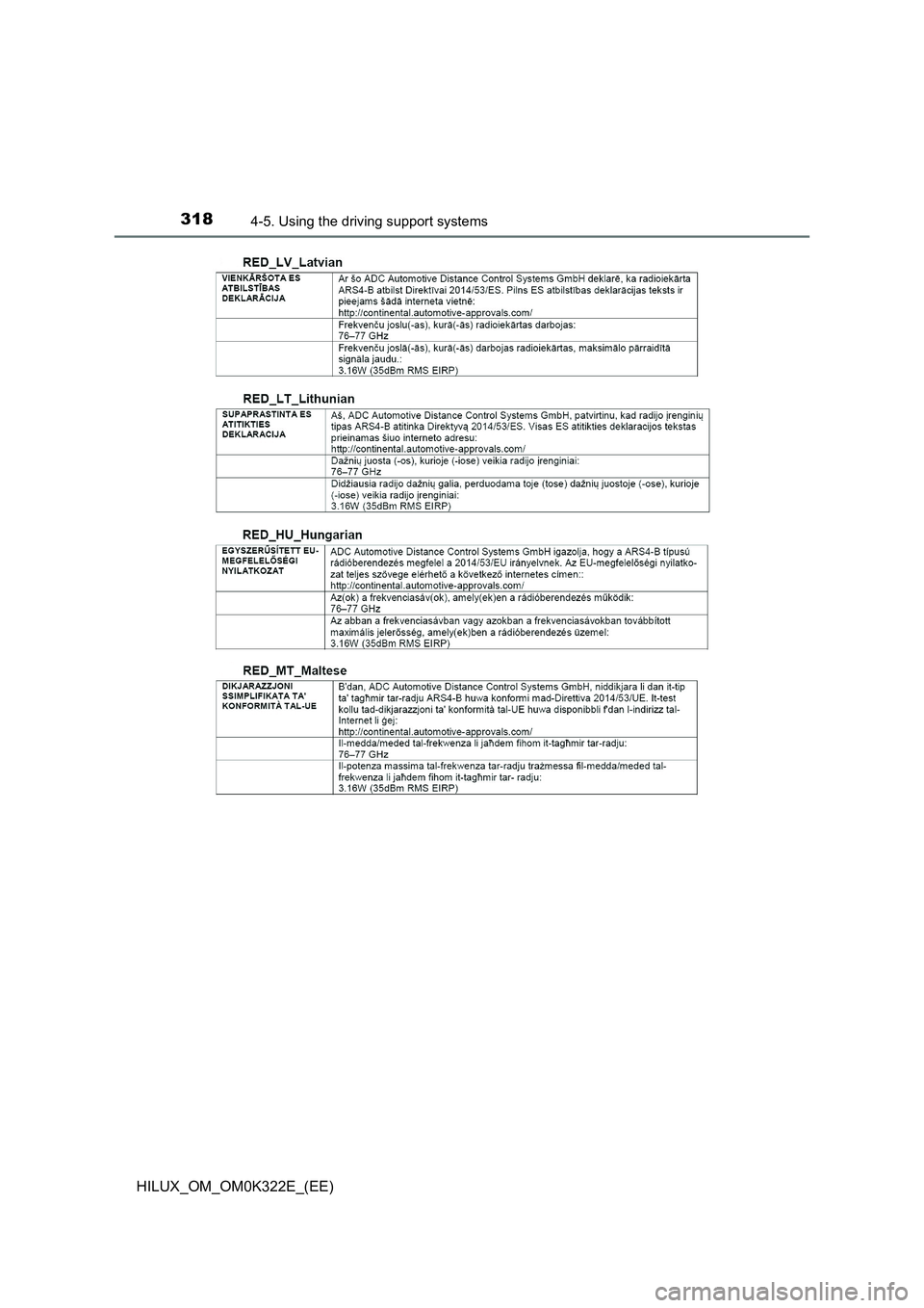 TOYOTA HILUX 2017  Owners Manual (in English) 3184-5. Using the driving support systems
HILUX_OM_OM0K322E_(EE) 