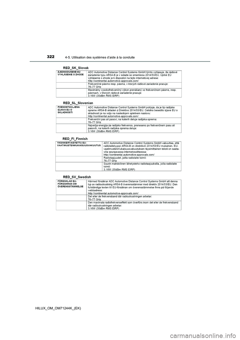 TOYOTA HILUX 2017  Notices Demploi (in French) 3224-5. Utilisation des systèmes d’aide à la conduite
HILUX_OM_OM71244K_(EK) 