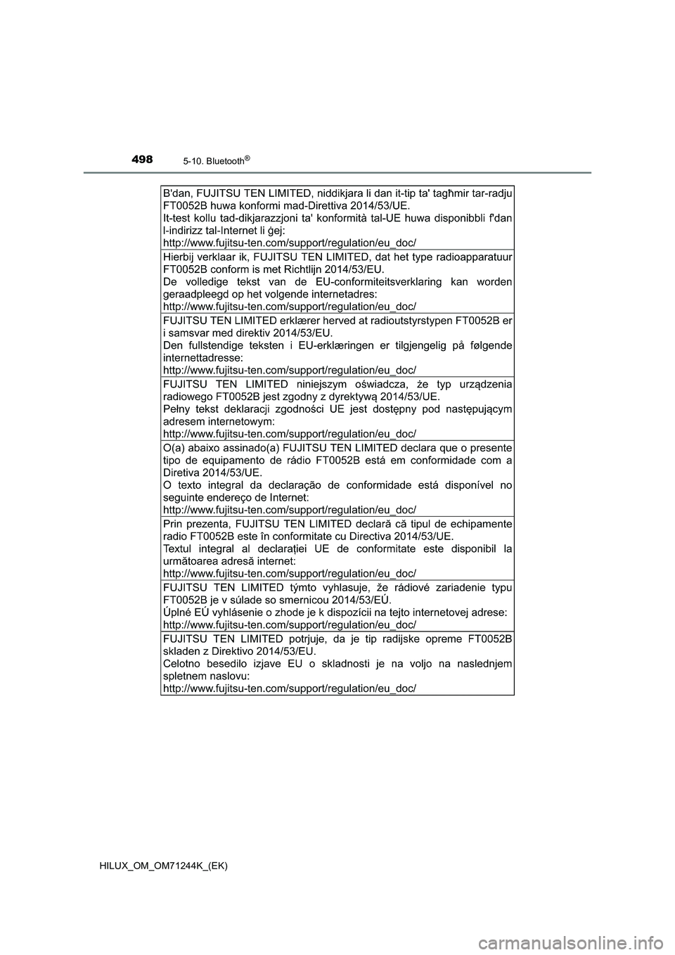 TOYOTA HILUX 2017  Notices Demploi (in French) 4985-10. Bluetooth®
HILUX_OM_OM71244K_(EK) 