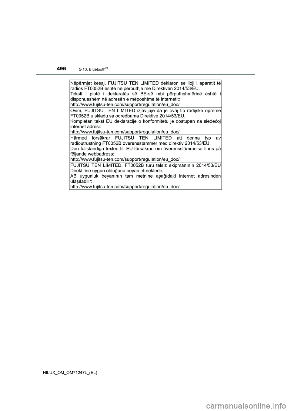 TOYOTA HILUX 2017  Manuale duso (in Italian) 4965-10. Bluetooth®
HILUX_OM_OM71247L_(EL) 