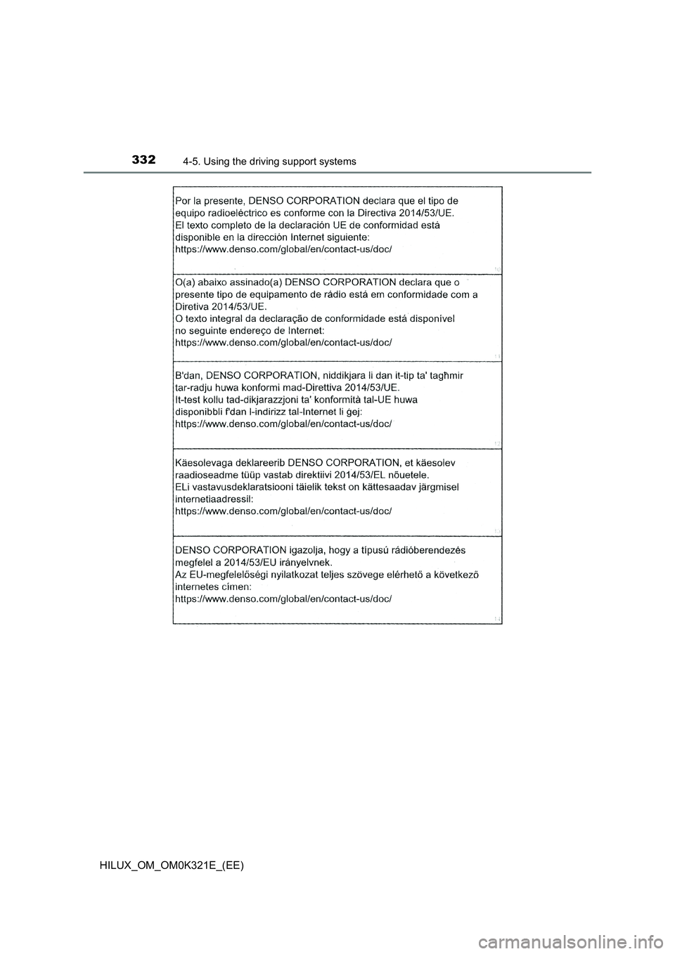 TOYOTA HILUX 2020  Owners Manual (in English) 3324-5. Using the driving support systems
HILUX_OM_OM0K321E_(EE) 
