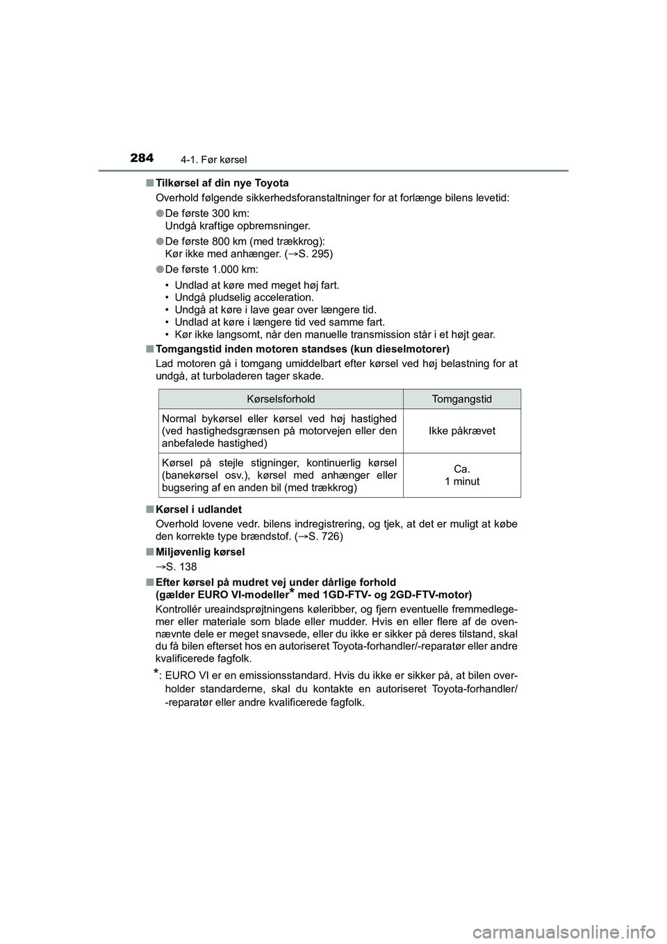 TOYOTA HILUX 2021  Brugsanvisning (in Danish) 2844-1. Før kørsel
HILUX OM0K641DKn
Tilkørsel af din nye Toyota
Overhold følgende sikkerhedsforanstaltninger for at forlænge bilens levetid:
lDe første 300 km:
Undgå kraftige opbremsninger.
l D