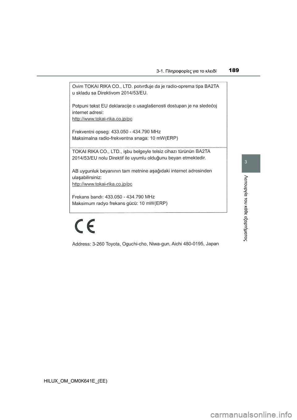 TOYOTA HILUX 2021  ΟΔΗΓΌΣ ΧΡΉΣΗΣ (in Greek) 1893-1. Πληροφορίες για το κλειδί
3
Λειτουργία του κάθε εξαρτήματος
HILUX_OM_OM0K641E_(EE) 