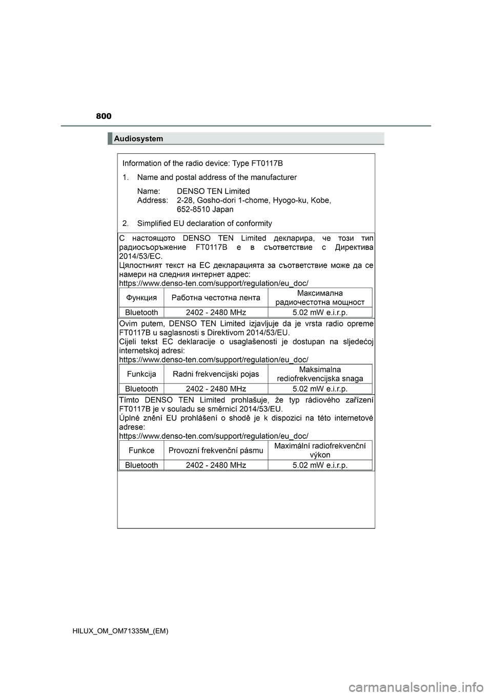 TOYOTA HILUX 2021  Betriebsanleitungen (in German) 800
HILUX_OM_OM71335M_(EM)
Audiosystem 