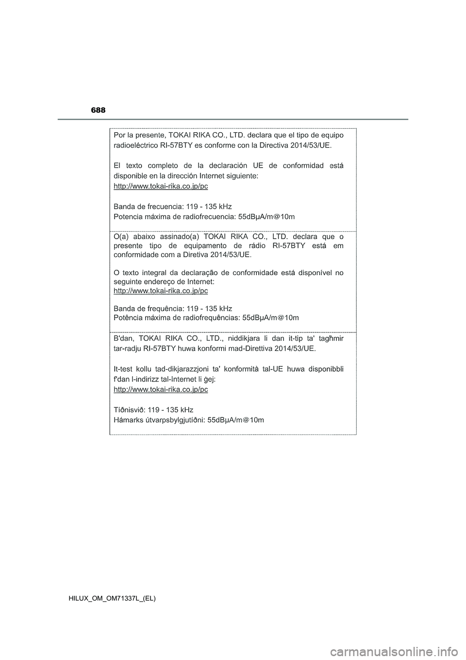 TOYOTA HILUX 2021  Manuale duso (in Italian) 688
HILUX_OM_OM71337L_(EL) 