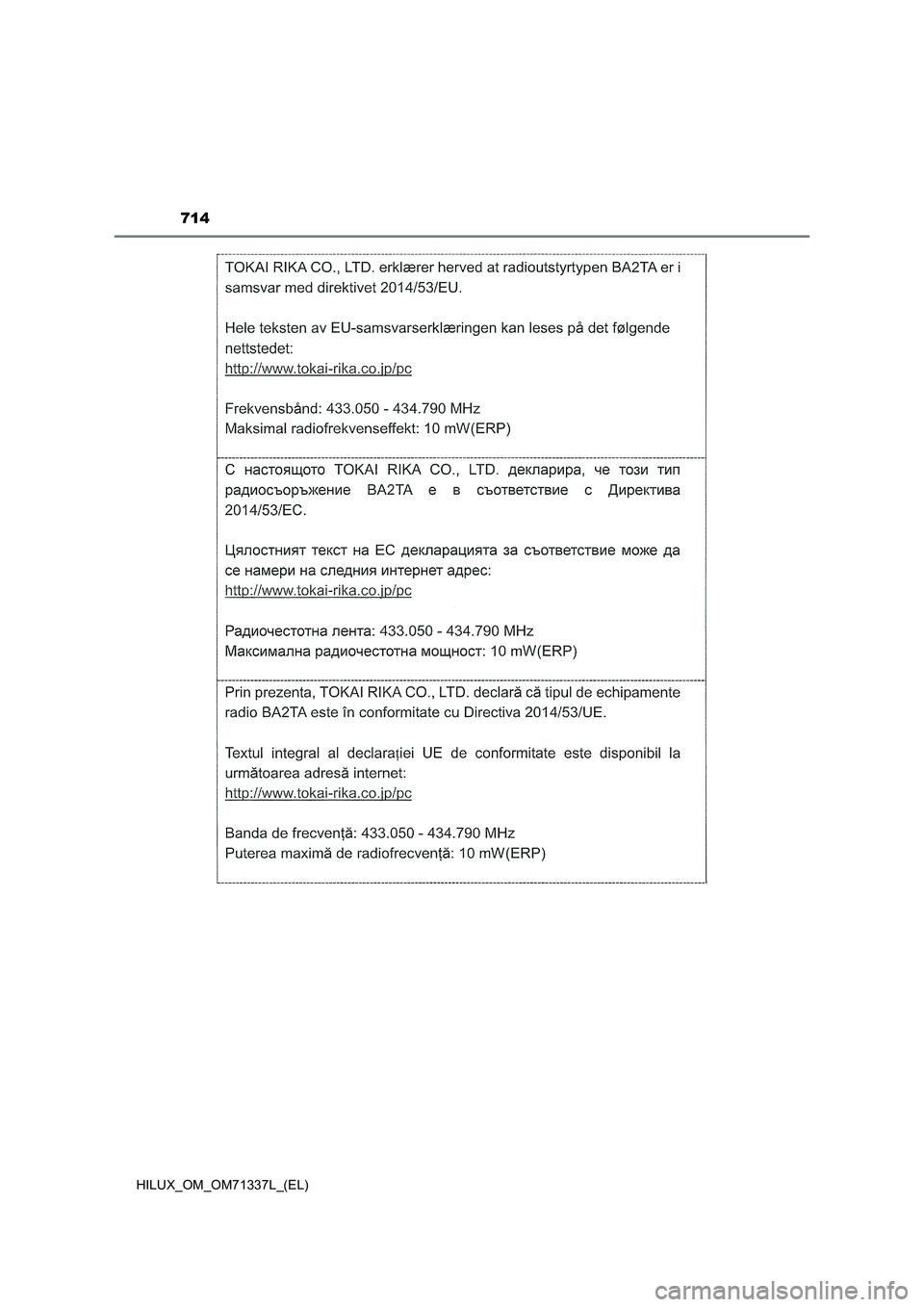 TOYOTA HILUX 2021  Manuale duso (in Italian) 714
HILUX_OM_OM71337L_(EL) 