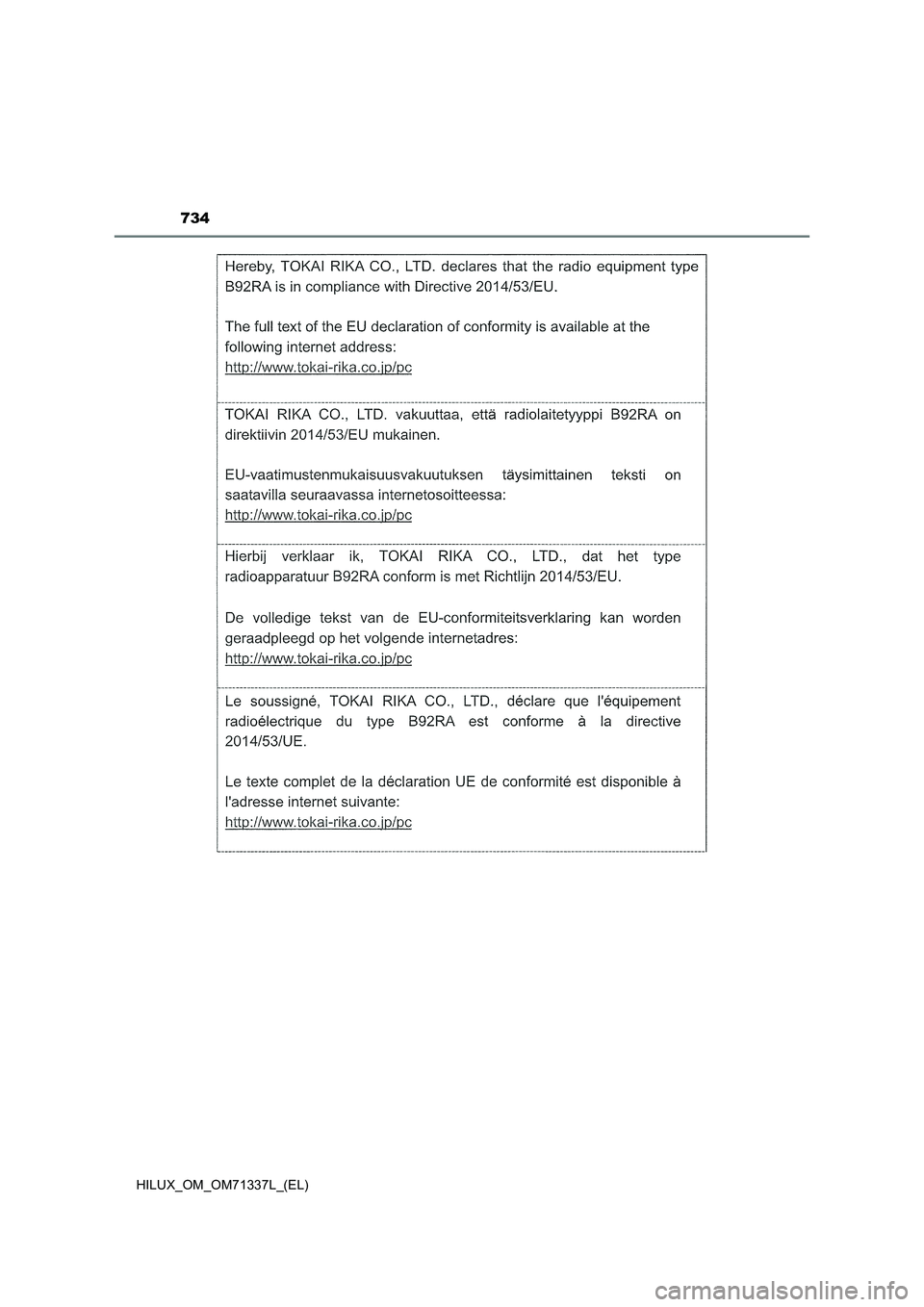 TOYOTA HILUX 2021  Manuale duso (in Italian) 734
HILUX_OM_OM71337L_(EL) 